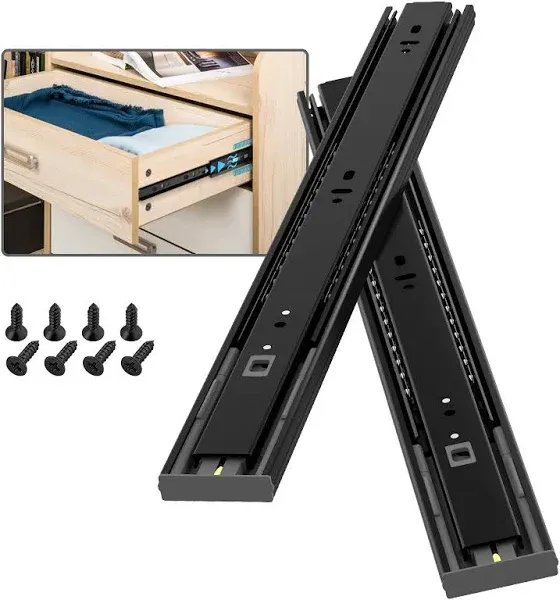 AOLISHENG 1 Pair Soft Close Drawer Slides 12 14 16 18 20 22 24 Inch 100 lb Load Capacity Side Mount Full Extension Ball Bearing Self Slow Closing Rail Cabinet Metal Runner Dresser Glide Track Black