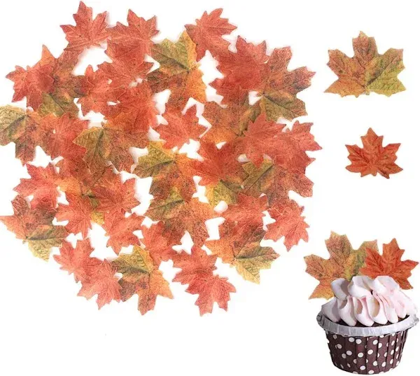 90 Pcs Edible Fall Leaves Gold Leaf Cupcake Toppers, For your Party Cake Toppers Decoration