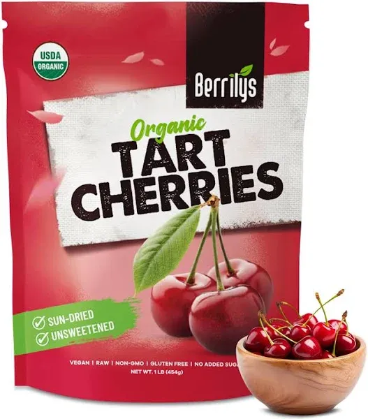 Berrilys Organic Dried Tart Cherries, 5 lb, Pitted, Non-GMO, Kosher, Unsulfured, No Added Sugar