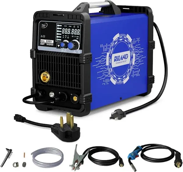 MIG Welder, 200Amp 6 in 1 Gas MIG/Gasless Flux Core MIG/Stick/Lift TIG/Spot Welding/Spool Gun 110V/200V Aluminum Multi Process Welding Machine with Large Segment Display, Burn Back Adjustment