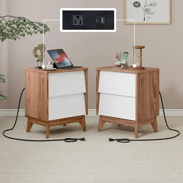 Amerlife Nightstands Set of 2 Mid-Century Wood End Side Table