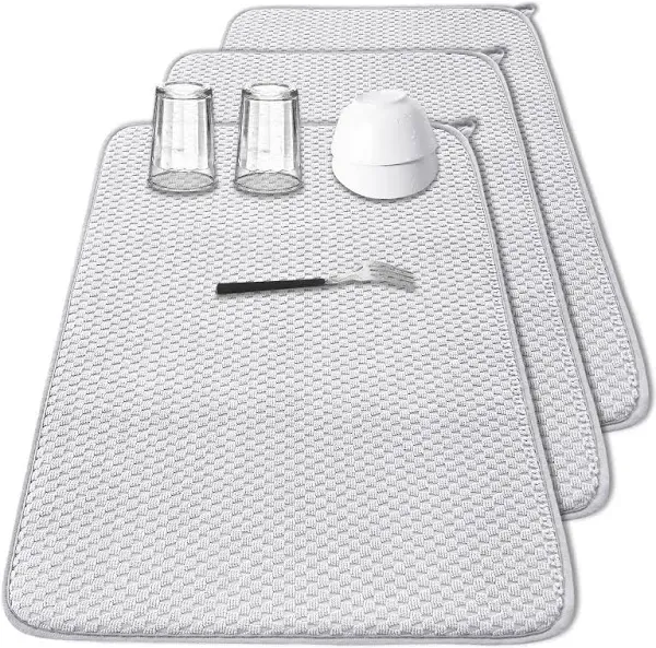 3 Pcs XXL Dish Drying Mats,Absorbent Microfiber Drainer Mat,Large Size Kitchen Counter Pads for Coffee,Rack,Under Sink,Draining Countertops