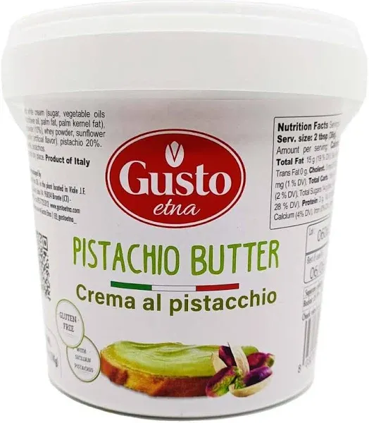 Gusto Etna,Sweet Pistachio Nut Butter Cream, Bulk Tub, 2.2 lb (1 kg), Rich & Nutty Filling Pistachio Cream for Knafeh Pistachio Chocolate Bars