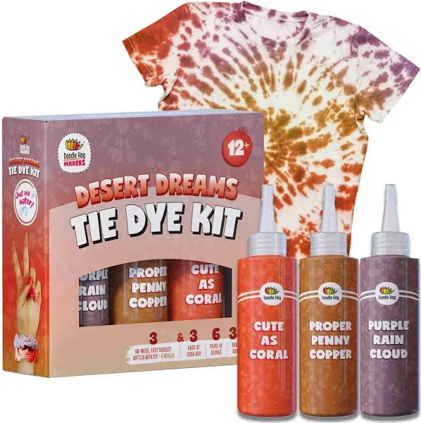 Coral, Orange, Purple Tie Dye Colors Tie Dye Kit – Custom Clothing Dye with 6 Refills for Summer Activities for Kids - Tie Dye Party Supplies with Aqua Tie Dye Techniques Guide DIY