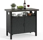 Outdoor Storage Cabinet Patio Wicker Bar Counter Table 2 Doors Backyard Patio