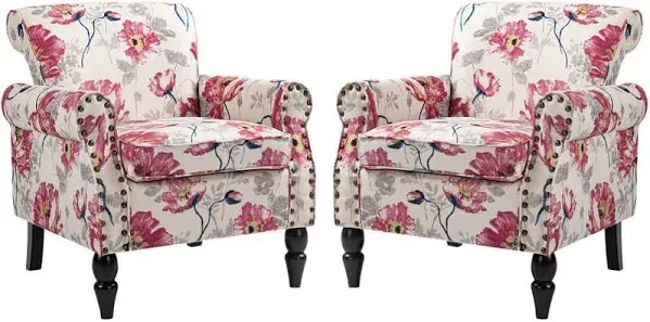 Set of 2 Modern Upholstered Armchair Nailhead Trim Accent Chair