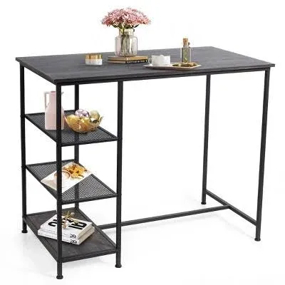 COSTWAY Counter Height Pub Table, Modern Bar Table with 3 Open Storage Shelves, Dining Table with Metal Frame for Small Space, Dining Room, Living Room, Breakfast Nook, Bar, Black