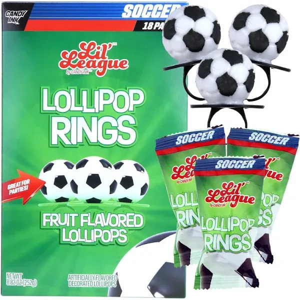 Lil League Soccer Ball Lollipop Rings, Individually Wrapped Candy for Birthda...