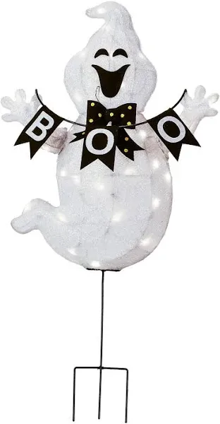 Pre Lit Lawn Decoration, White, Boo Ghost, LED Lights, Plug in, Halloween Col...