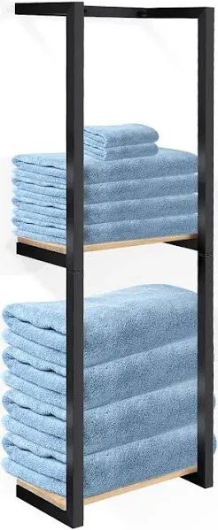 Ntipox Matte Black 31 inch 2 Tier Wall Mounted Modern Towel Rack with Shelf