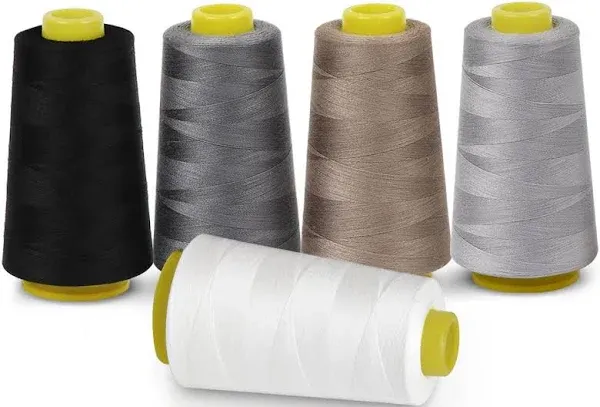 Sewing Thread 100% Polyester Spools 5 Colors 3000 Yard Spools Overlock Cone for Serger Sewing Machine