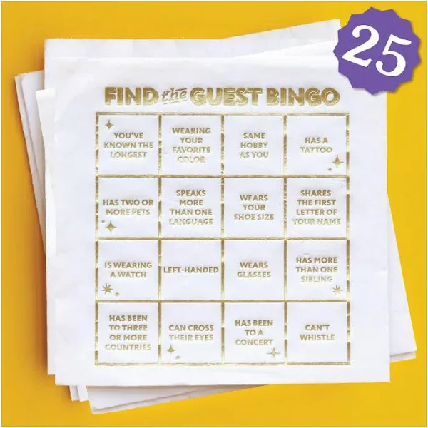 Big Dot of Happiness Find the Guest Gold Beverage Game Napkins, Funny Cocktail Napkins, Party Conversation Starters, 4.75 x 4.75 Folded Napkins, 3-ply, Foil Wedding Cocktail Beverage Napkins, 25 ct