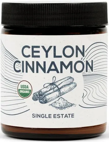 Organic Ceylon Cinnamon, Single Estate, Freshly Ground Premium Sri Lanka Cinnamon, Non-GMO, Fair-Trade & Gluten Free in Resealable Jar for Cooking, Smoothies, Lattes & Tea