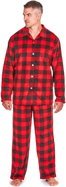 The Lakeside Collection Men's Pajama Set - Notch Collar Shirt and Drawstring Pants - Red Check Plaid, M