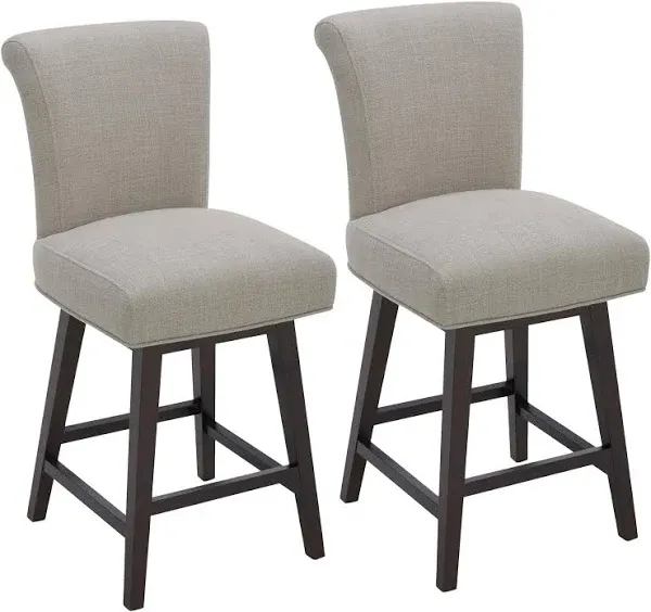 Dennis 26 in. Flax Beige High Back Solid Wood Frame Swivel Counter Height Bar Stool with Fabric Seat(Set of 2)