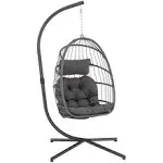 Yechen Indoor Outdoor Egg Hanging Chair with Stand, Patio Wicker Swing Egg Chair Indoor Swinging Chair Outdoor Hammock Egg Chair 350lbs Capacity for Patio Bedroom Balcony, Charcoal Grey (EG-001)