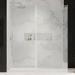 Ove Decors Pasadena 60 in. L x 32 in. W x 72 in. H Corner Shower Kit with Pivot Frameless Shower Door in Nickel and Shower Pan, Size: 60 in. Large x