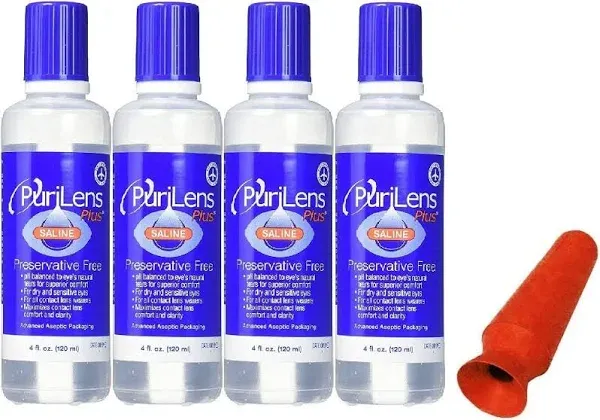 (4) Purilens Plus Saline + Scleral Cup Large Contact Lens Handler (Colors Vary)