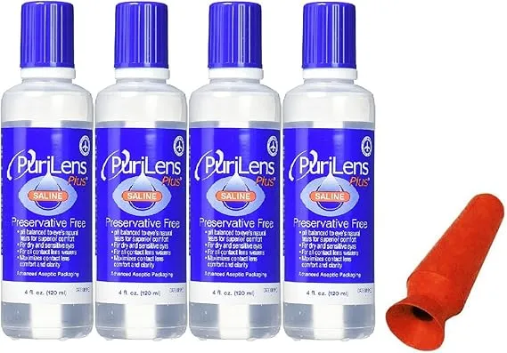 (4) Purilens Plus Saline + Scleral Cup Large Contact Lens Handler (Colors Vary) Bundle