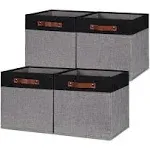 HNZIGE Storage Baskets for Organizing Set of 4 Square Fabric Storage Cubes Bins 13 x 13 Collapsible Black Storage Bins for Sh