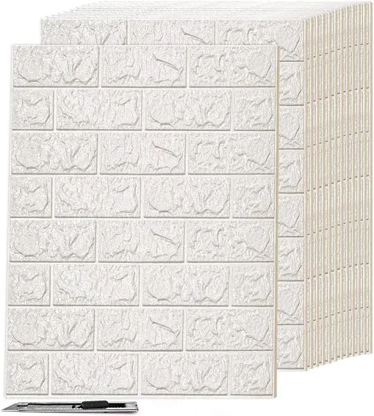 10-Pack 52 Sq.Ft 3D Wall Panels Peel and Stick 3D Faux Brick Wallpaper Peel and Stick Grey Faux Stone Wall Panel Foam Brick Self-Adhesive 3D Wallpaper