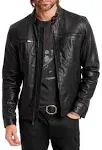 John Varvatos Men's Band Collar Leather Jacket - Chocolate - Size XL