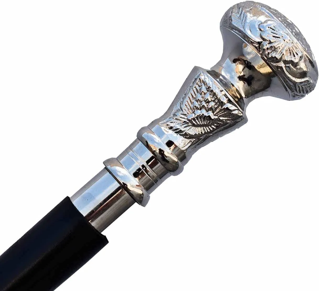 Riylbex Vintage Antique Walking Cane Wooden Walking Stick Silver Brass Handle Knob Gift