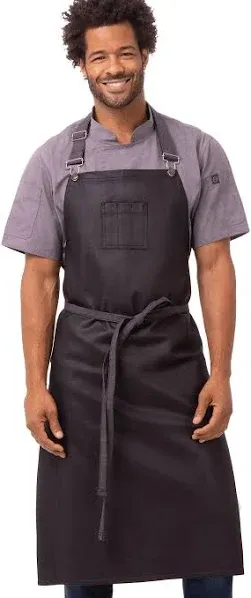 Chef Works Urban Collection Unisex Boulder Bib Apron 40&#034;L x 39&#034;W Black Waxed 