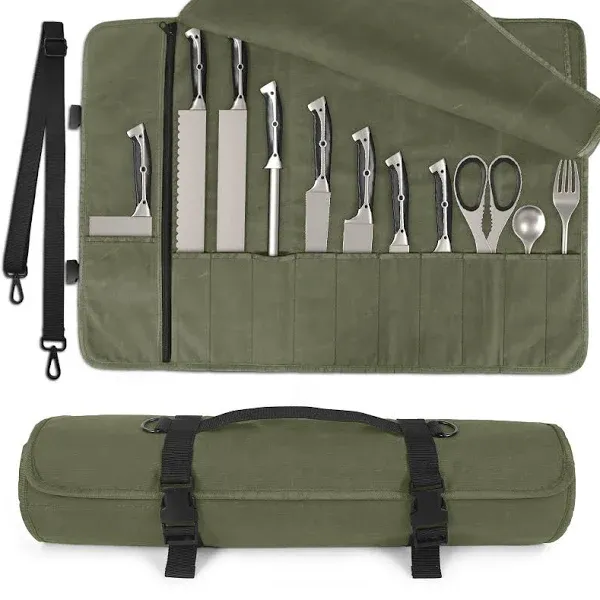 Chef Knife Roll Bag,Waterproof Waxed Canvas Knife Case Holds,Knives Roll Bags...