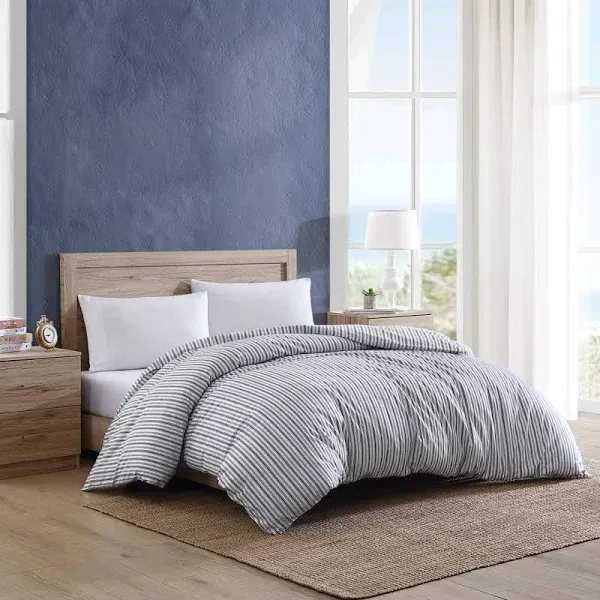 Nautica Coleridge Stripe Charcoal Cotton Percale Duvet Cover King New