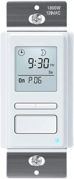 7 Day Programmable In-Wall Timer Switch Automatically Turns Lights and Fans On/Off at Sunrise/Sunset, Neutral Wire Required