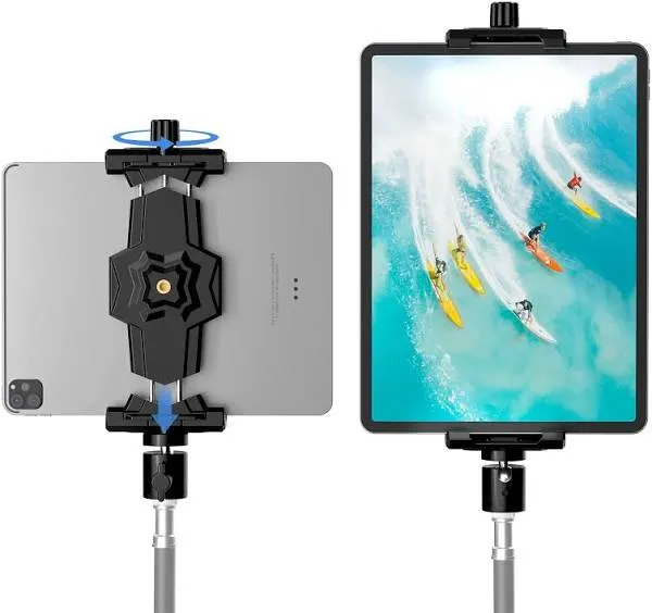 iPad and Phone Tripod Mount Adapter with Ball Head, iPad Holder for Tripod, 360