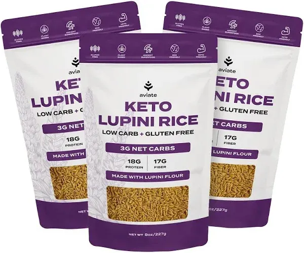 Aviate Keto Rice Orzo - Low Carb 3g Net Lupini Rice/Pasta High Protein 18g Gl...