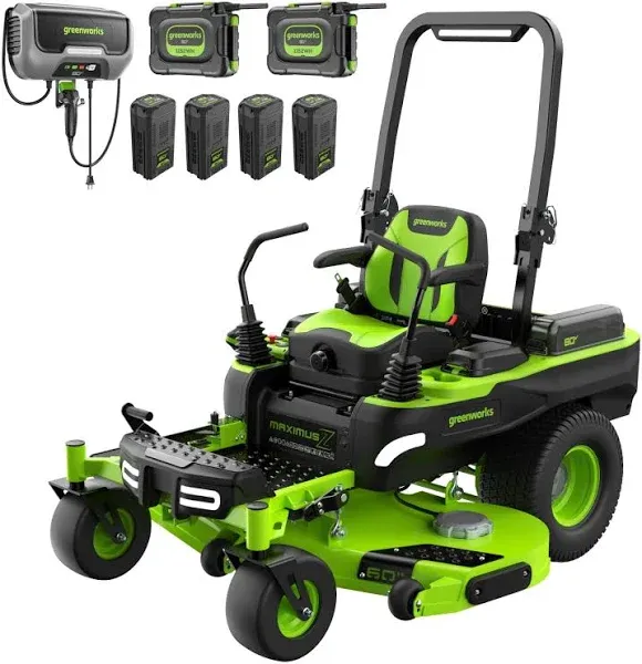 80V 60" MaximusZ Zero Turn Lawn Mower w/ (4) 8Ah Batteries, (2) 16Ah Batteries & 1.5kW Wall Charger