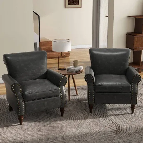 Set of 2 Modern Upholstered Armchair Nailhead Trim Accent Chair