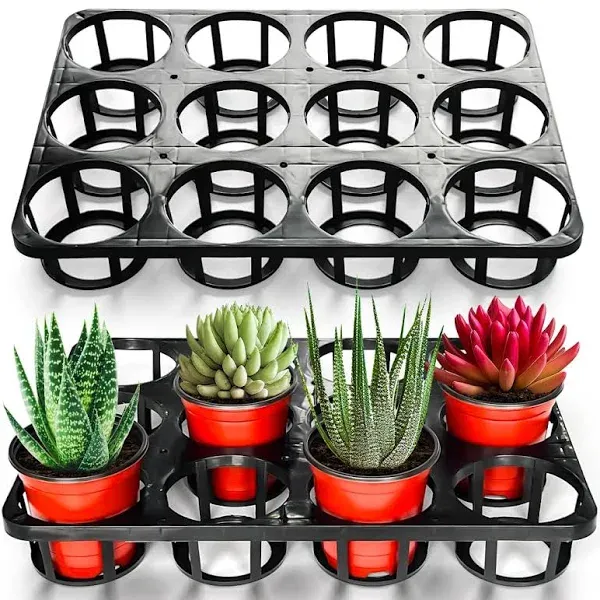 12 Cell Round Nursery Pots Tray, Plant Pot Shuttle Carry Holder and Trays for 4 inch Round Plastic Nursery Pots Flowerpot Carrier Transporting (16.75" 12.43", 2.1" Deep, 5-Pack)