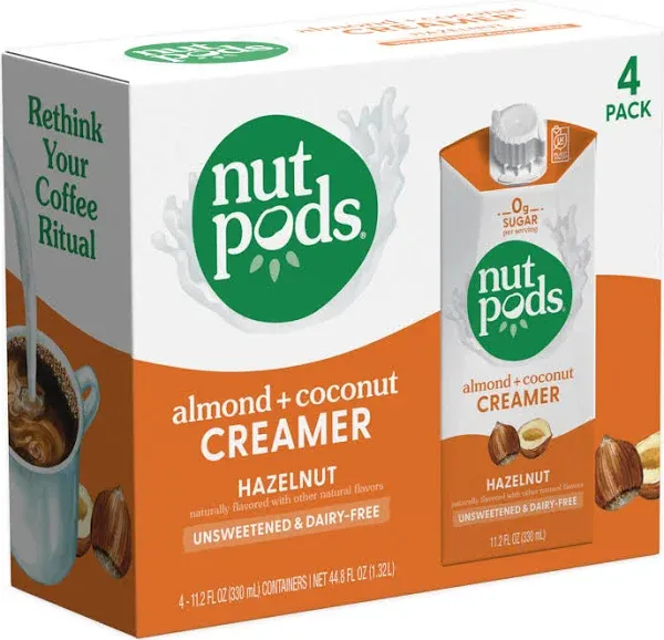 nutpods Hazelnut Creamer - Unsweetened Non Dairy Creamer Made from Almonds and Coconuts - Keto Creamer, Whole30, Gluten Free, Non-GMO, Vegan, Sugar Free, Kosher (4-Pack)