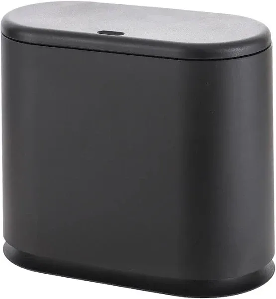 12 Liter Plastic Trash Can with Press Top Lid for Bathroom Black Narrow Dog Proo