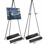 LOEQIAN 2 Pack Easel Stand 63 Inches Foldable Artist Floor Easels for Displaying Pictures, Black Easel Stand for Display Wedding Sign, Art Poster - Adjustable Art Poster Metal Tripod (Portable)