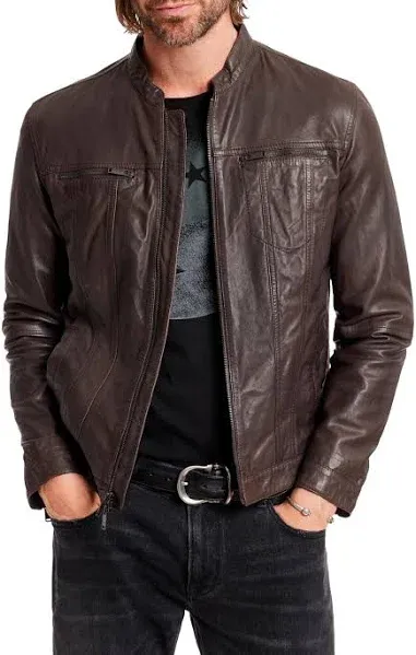 John Varvatos Band Collar Leather Jacket - Black M