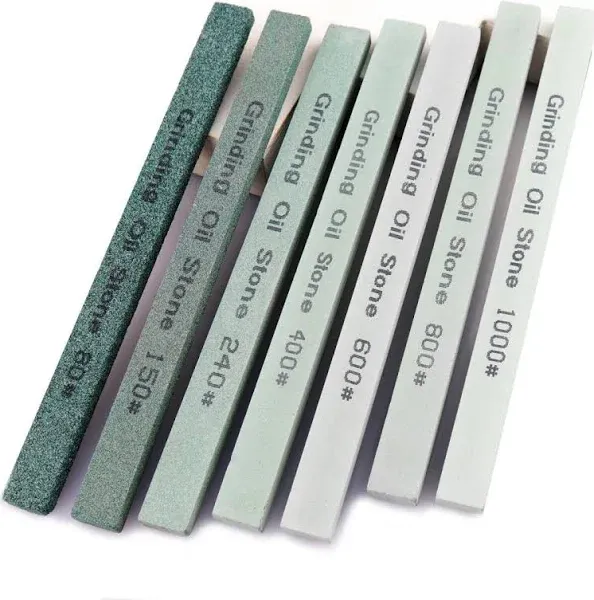 7pcs Sharpening Stone Set,7 Grit Green Silicon Carbide Whetstone Stick Honing Stone for Knife,Scissor,Moldel and Bladed Tools 80# 150# 240# 400# 600# 800# 1000# (5.9x0.47x0.24Inch)