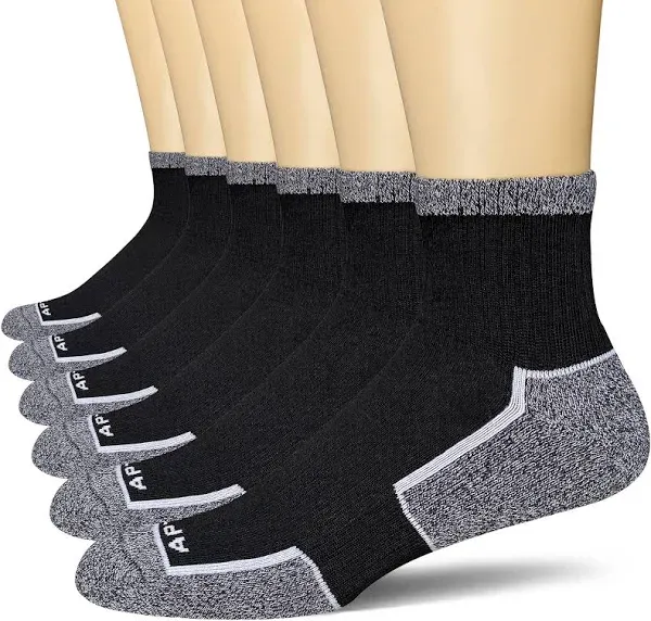 Men&#039;s Moisture Wicking Athletic Ankle Socks, Size 9-12, Black, 6 Pairs