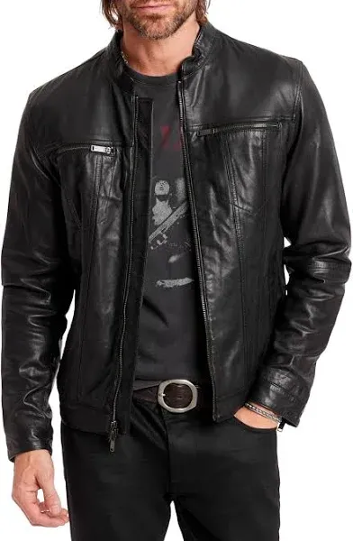 John Varvatos Band Collar Leather Jacket - Black M