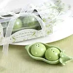 &#034;Two Peas in A Pod&#034; Ceramic Salt and Pepper Shakers in Ivy Print Gift Box Wed...