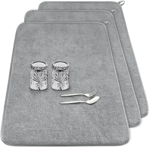 3 Pcs XXL Dish Drying Mats,Absorbent Microfiber Drainer Mat,Large Size Kitchen Counter Pads for Coffee,Rack,Under Sink,Draining Racks,Countertops,Pinstripe(Gray,24×17")