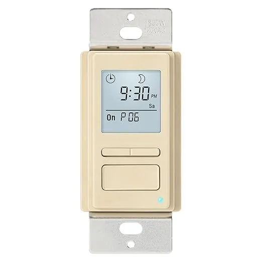 7 Day Programmable Light Switch Timer, in-Wall Timer Switch Automatically Turn On and Off Your Lights at Sunrise/Sunset for Lights Fans Motors, Neutral Wire Required, Ivory, TH-008