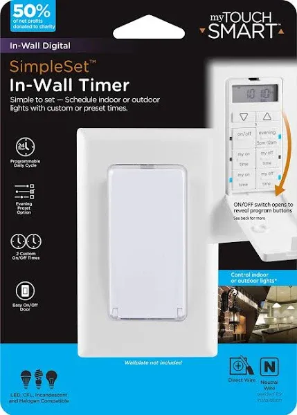 myTouchSmart 24-Hour Indoor In-Wall Timer - 2 Custom ON/OFF Times White Cover