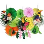 Tropical Bird Toucan Leaf Garland Party Kit for Summer Hawaiian Luau Tiki Tropical Jungle Themed Party Decorations Luau Party Supplies Decor with Paper Palm Leaves Paper Fan Paper Lanterns