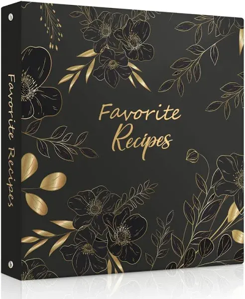 Recipe Binder 8.5x11 3 Ring, Recipe Book to Write in Your Own Recipes, Recipe Organizer with Cards, Sleeves and Dividers, Recipe Binder Full Page (Black Floral)