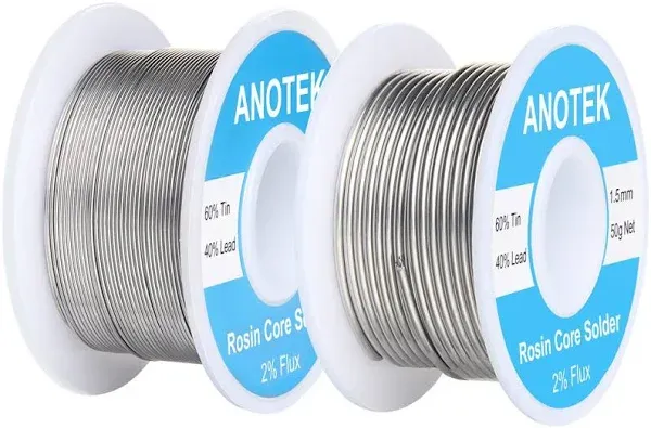 60/40 Rosin Core Solder Wire, 0.6mm and 1.5mm Tin Lead Rosin Core Solder for Stained Glass, Electronics, Gauge Wires, Jewelry, Electric Toys and Models,(0.6mm and 1.5mm/ 50g)